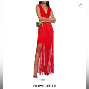 Herve Leger - Tie Fringed Bandage Gown in Red